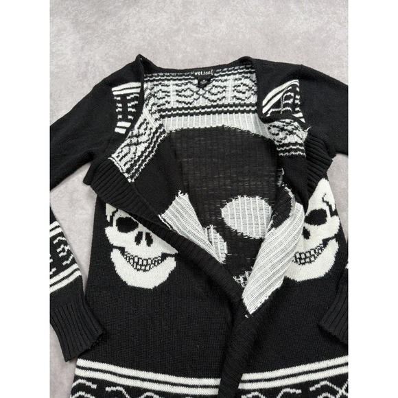 Wet Seal Sweater Womens XS Skull Knit‎ Cardigan Long Sleeve Gothic Punk - Picture 3 of 12